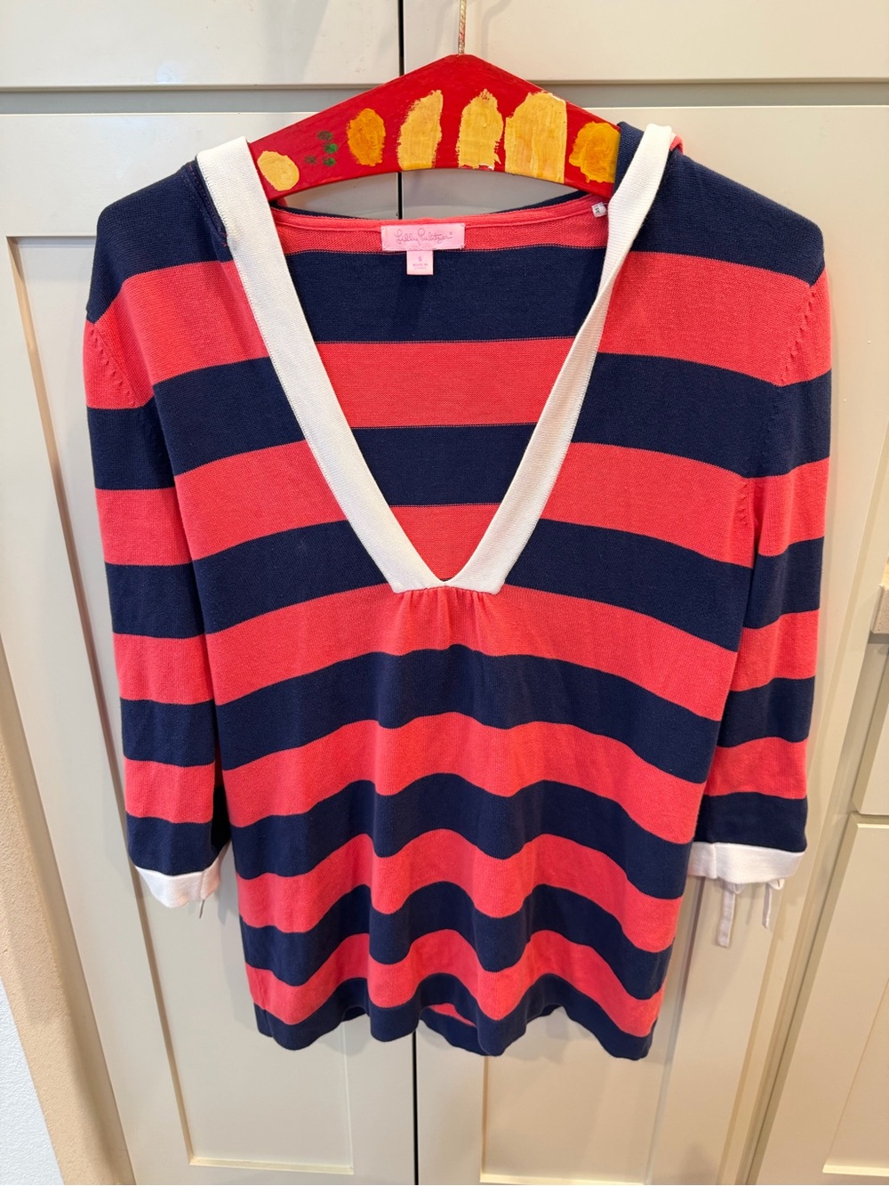 Lilly Pulitzer Navy and Coral Striped hooded cover up/ Minidress